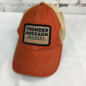 Legacy Thunder Moccasin Records Snapback Trucker Hat Orange Tan Mesh